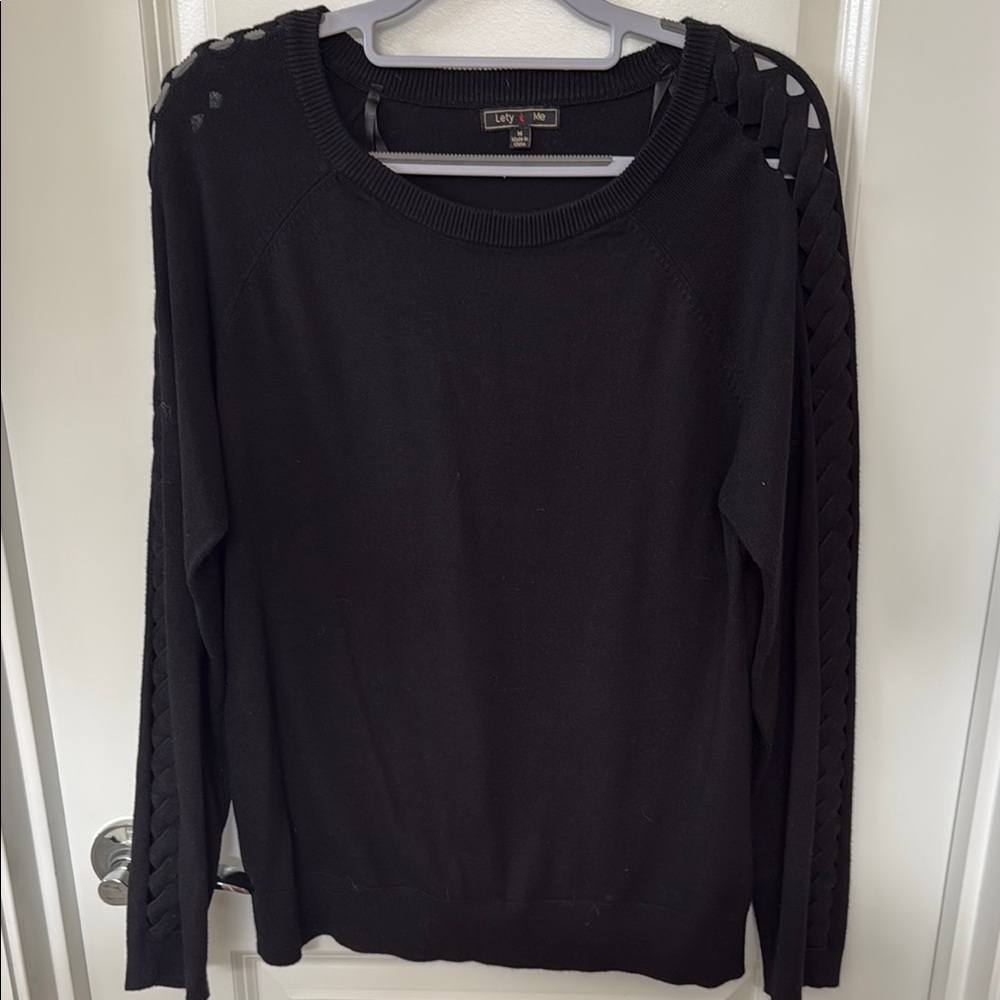 Lety & Me Black Sweater with Cutout Sleeves